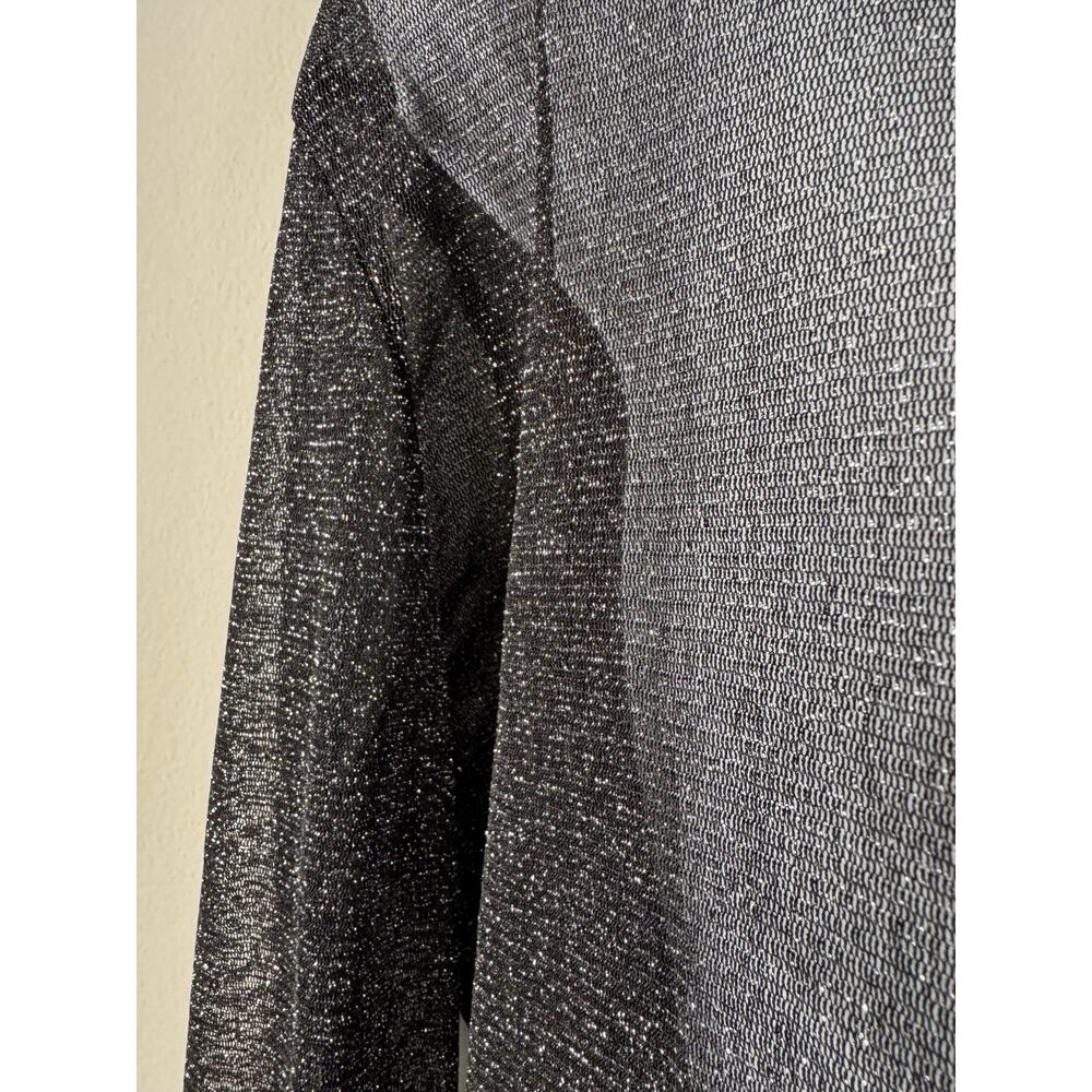 Sheer Shimmer Mesh Long Sleeve Top Womens M Black Oversized Crew EDM Rave Y2K - Picture 2 of 11